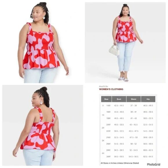 Ava & Viv Smocked Peplum Plus Size Top, Orange/Pink - Picture 2 of 6